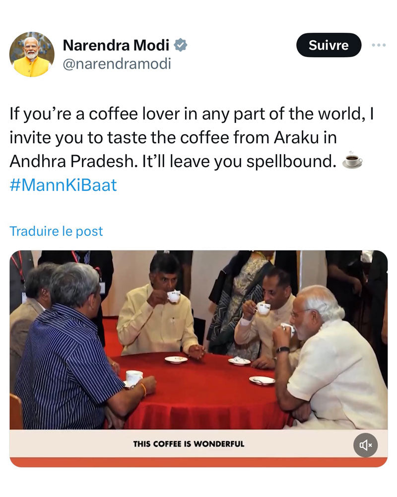 Narendra Modi Premier ministre de l'Inde parle d'Araku Coffee