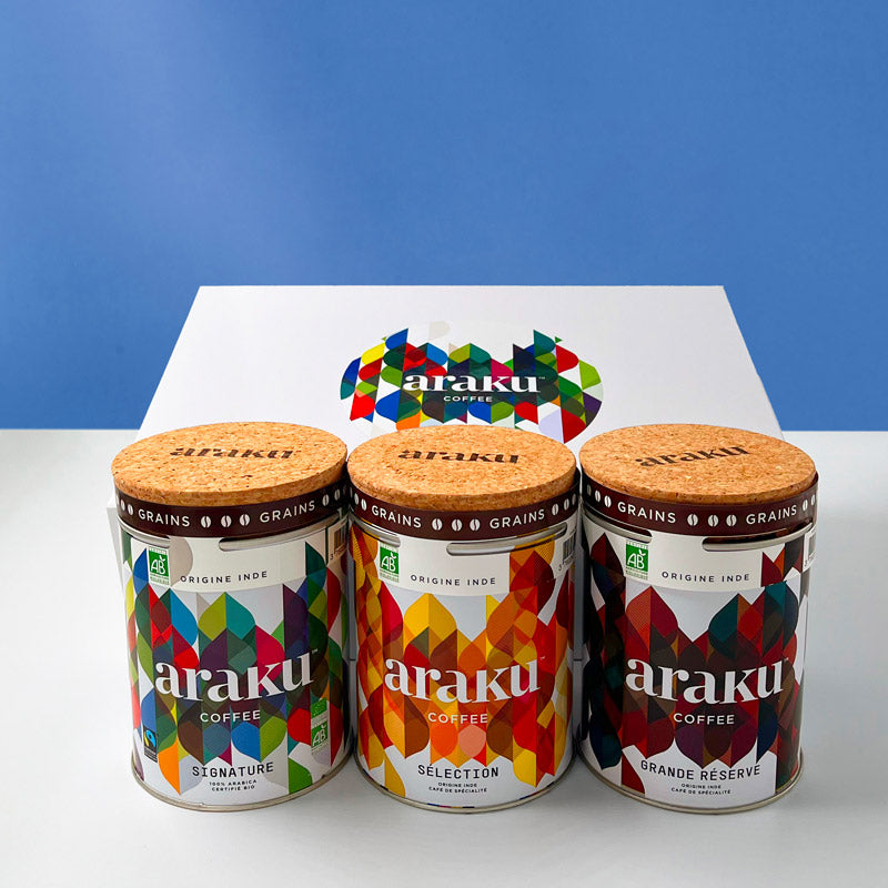 3 boîtes de café de spécialité en grains : coffret cadeau grande classique