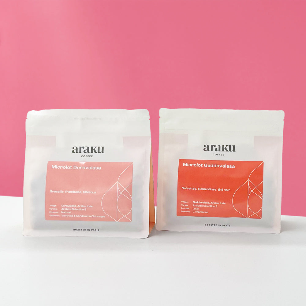 Coffret des meilleurs cafés en grains d'Araku - 2 sachets de 200g de microlot café de spécialité
