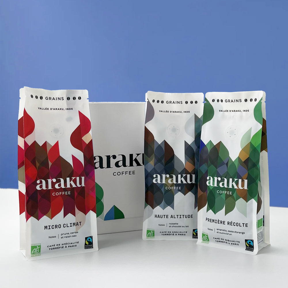 Coffret cadeaux café filtre : 3 sachets de café de spécialité bio