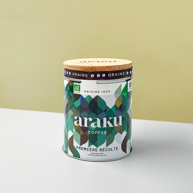 Café en grains 100% arabica : Première Récolte boîte de café 200G